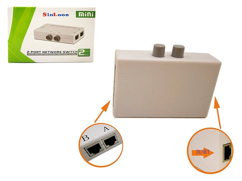 SinLoon RJ45 Splitter Selector Switch, 2 Ports Network Switch Splitter Selector Hub 2-in 1-Out or 1-in 2-Out 100M t 2-Way RJ45 Ethernet Network SinLoon Push Button Metal Mini Switch Box - Image 3